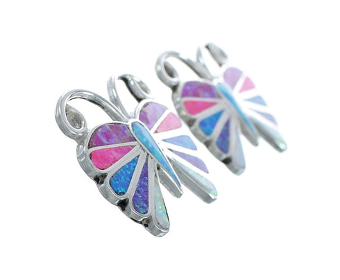 Multicolor Opal Inlay Zuni Butterfly Sterling Silver Post Earrings X10061